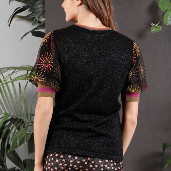 Anthropologie Blank London Elveena Embroidered Puff Sleeve Knit Top - Picture 9 of 9